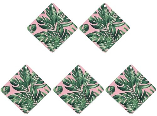 5 Pcs Car Air Fresheners Hanging Scented Cards for Cars Green Palm Tree Leaves Pink Car Air Fresheners Cars Interior Decoration Fragrance Scented Cards for Rearview Mirror Auto Accessories