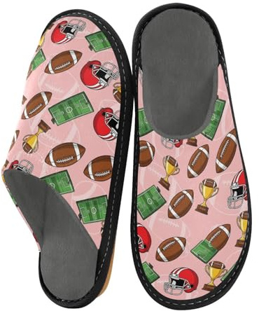 JUNZAN Pantofole a forma di pallone da calcio americano, da donna, in memory foam, per camera da letto, rosa, Rosa, 10.5-11 Women/11.5-12 Men