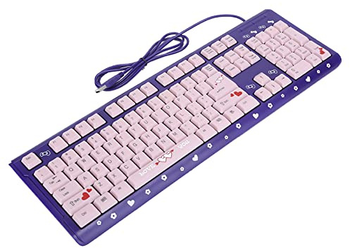 ZDETGU USB Wired Keyboard 104 Keys Silent Tangentboard med Justerbar Konsol & Dräneringshål för Bärbara Hemmakontor Gaming Pink Black Purple (Lila rosa)