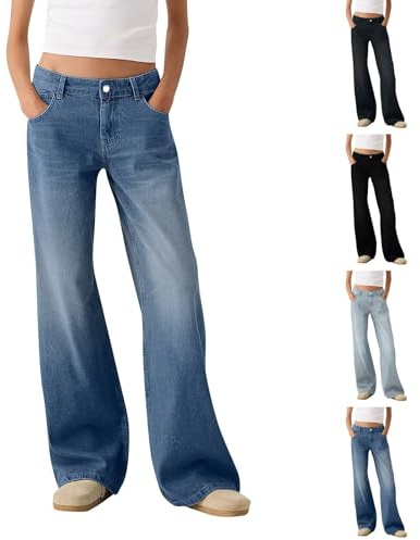Wide Leg Jeans da donna Baggy Jeans da donna a vita bassa, pantaloni lunghi in tinta unita, comodi pantaloni da jogging da trekking, pantaloni dritti da trekking, pantaloni retrò Y2K Streetwear