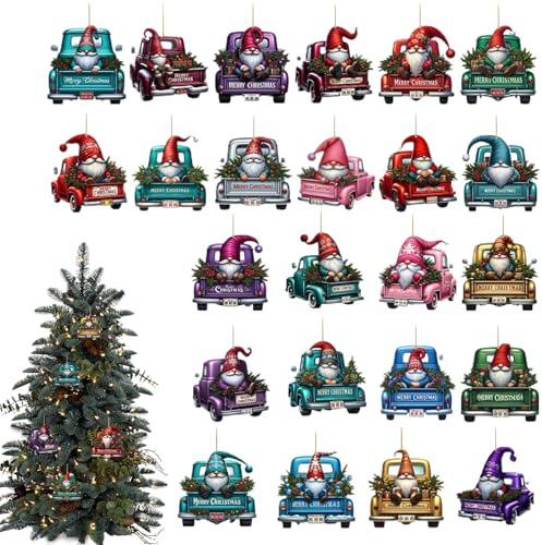 Uhngw Calendario dell'Avvento natalizio 2025 | 2025 Buon Natale auto Avvento 2d ciondolo 2d 24 giorni | Charm decorativo per feste per camera da letto, porte, rami, pareti, mantello, albero, finestra