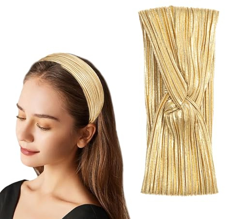 Floruvia Gold Wrinkle Knotted Headband Set,Stretchy Non-Slip Hair Band,Wide Elastic Sports Head Wrap Für Yoga Gym Workout Damen