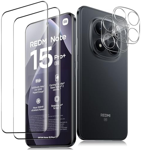 TUTUO Protector de Pantalla para Xiaomi Redmi Note 15 Pro Plus/Pro+ 5G, 2+2 Piezas Cristal Templado 3D y Protector Lente de Cámara, Dureza 9H, Antiarañazos, Antihuellas, HD Transparente