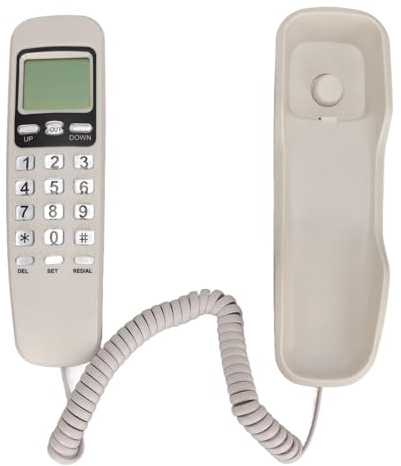 Generic Telefono Portatile con Filo Rosso con Funzione di Ricomposizione per Casa, Fissa con Cavo Palmare e Display calendario. Materiale ABS (1 set) (WHITE)