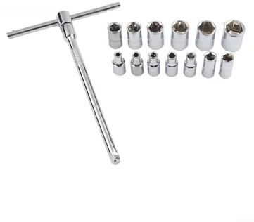 Besshepplo T-Griff Steckschlüsselsatz 6,3 mm 1 4 Zoll mit austauschbaren Köpfen und kurzen langen Verlängerungen Metallkonstruktion Ergonomischer Griff für Mechaniker und Heimwerker Compl(A)