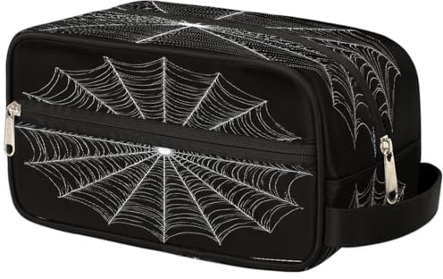 VQUVQV Trousse de toilette de voyage, trousse de toilette de douche, de salle de bain, trousse de maquillage avec poignée pour homme et femme, Toile d'araignée noire et blanche
