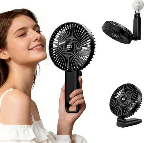 VanSmaGo Handventilator Akku Aufladbar, 5 Stufen USB Fan (Full Black) | Tisch/Hand/Reise, 8,5 Std. Akkulaufzeit, ideal für Zuhause & unterwegs