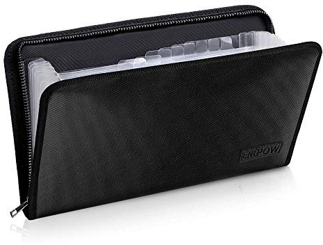 ENGPOW Fächermappe (29 x 17 cm), A5-Größe, Dokumenten-Organizer, feuerfeste Geldtasche, 13 Fächer, Reißverschluss, tragbarer Aktenhalter, Aufbewahrung für Schecks, Rechnungen, Quittungen, Tickets