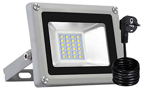 papasbox LED Strahler, 20W LED Fluter IP65 Wasserdicht Außenstrahler Flutlichtstrahler Aluminium Scheinwerfer Licht Kaltweiß 6000K,EU Stecker, ideale Wandleuchte für Garten, Sportplatz Von Fairyland
