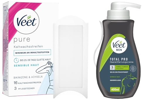 Veet Kaltwachsstreifen Bikini und Achseln einfache Haarentfernung auch bei sehr kurzen Haaren + Veet for Men 400ml
