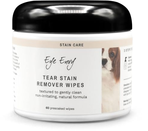 Eye Envy Tear Stain Wipes para perros | Texturizado para limpiar suavemente | Remojado en fórmula 100% natural | Recomendado por criadores, veterinarios y peluqueros de AKC | Trata la causa de las