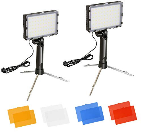 FUDESY 2 Packs LED Video Light Kit, Portable Photography Continuous Table Top Lighting with Color Filters, 5500K 60 LED Panel Light for Photo Video Studio Conference Lighting Game Streaming YouTube