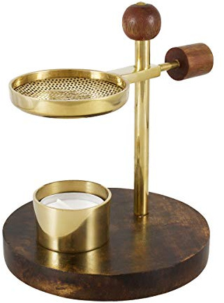 NKlaus Weihrauchstövchen zum Räuchern, Messing Holzboden Holzgriff, 1 Stück | Höhe: 14cm; Gewicht: 300g; 12cm