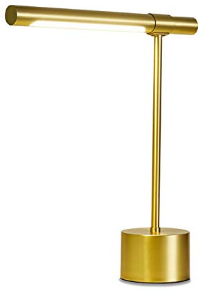 Bling All-Brass Mid Century Desk Lamp - Modern Gold Bankers Shade - 18-in LED Light - Adjustable Table Lamp for Study, Bedside Reading - Polished Brass