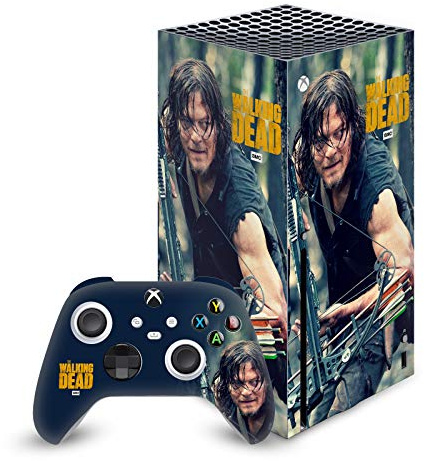 Head Case Designs Offizielle Zugelassen AMC The Walking Dead Daryl Lauern Daryl Dixon Grafiken Vinyl Haut Gaming Aufkleber Abziehbild kompatibel mit Xbox Series X Console and Controller Bundle