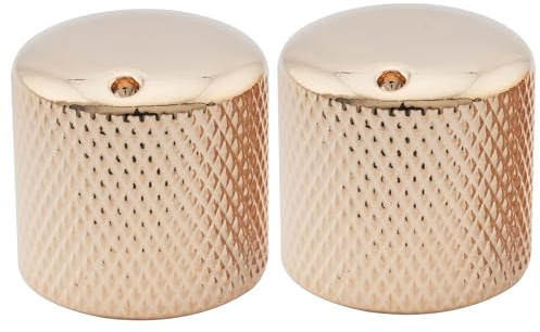 Musiclily Pro Metrisch Stahl Potiknopf Push-on Dome Knobs mit Indikator Punkt für Import E-Gitarre oder Bass, Gold (2 Stück)