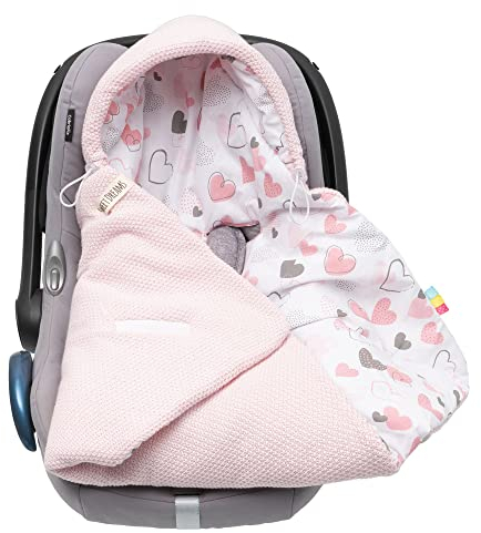 Baby Einschlagdecke Babyschale Winter Strickdecke Kinderwagendecke Fußsack Baby 100% Baumwolle mit Füllung Universal für Kinderwagen Buggys Frühling Maxi Cosi 3 Punkt Gurt Beige Grau(39)(Rosa)
