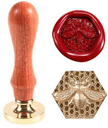 3D Bienenwachs Siegelstempel mit Vintage Holzgriff für Umschläge Hochzeitsflasche, Siegelwachs Stempel mit Tiefenentlastung Muster Bienenwachs Wrap (Stempel + Griff + Stift)