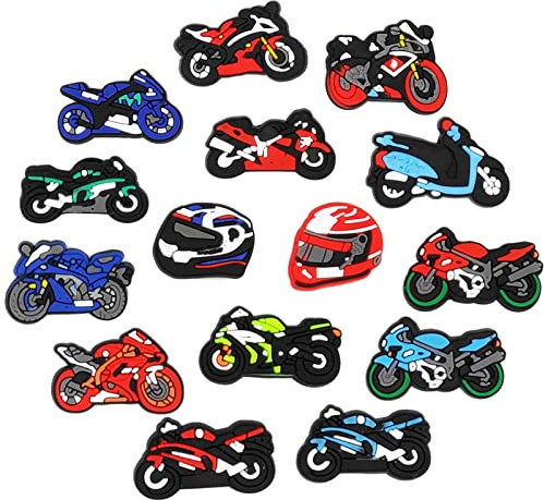 Juchuine 15pcs Motorcycle Shoe Charms,Shoe or Bag Jewelry Decoration,Accessories Pins for Boys Teens Party Birthday Gifts