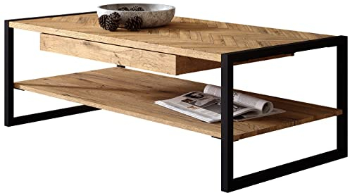 Newroom Couchtisch Bartex Eiche Fischgrätenmuster Wohnzimmertisch Modern Klassisch - 110x40x60 cm (BxHxT) - Landhausstil Sofatisch Tisch - [Melami.Five] Wohnzimmer