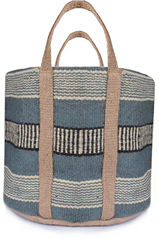 FIDOZA Large Reusable Hand Bags for Shopping, Tote Multipurpose Foldable Weaving Handmade Bag Jute Grocery Bag, 24”X15”X12 (Grey & Black)
