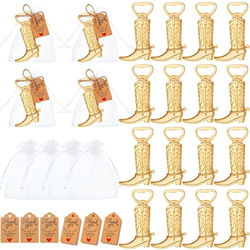 Meanplan 99 Pcs Cowboy Boot Bottle Opener Set Cowgirl Western Derby Wedding Party Favor Includes Cowboy Beer Bottle Opener Organza Bag Thank You Tag and Jute Rope for Guest Wedding Party Baby Shower