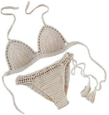 VRTTAA Costumi da Bagno Lavorati A Mano Casual Costumi da Bagno Estivi Push-Up all'Uncinetto Costume da Bagno A Due Pezzi Costumi da Bagno Sexy con Scollo A V alla Moda Senza Schienale
