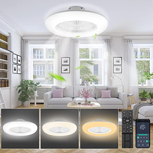 Joparri Ventilateur de plafond avec éclairage, plafonnier de 80W réglable avec télécommande et application, vitesse du vent à 6 niveaux, 3 températures de couleur, minuterie, fonctionnement avant et