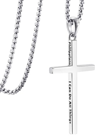 LOFITOR Kreuz Kette Silber 925 für Herren Halskette mit Kreuzanhänger | Bibelvers Kreuz Anhänger An 2 Mm Edelstahl Kette Crucifix-Glaubens Schmuck Geschenk Für Damen Herren