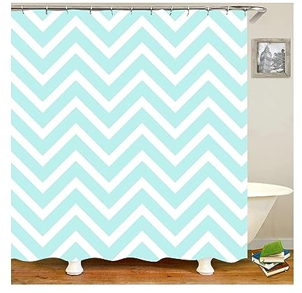 Homxi Duschvorhang Ösen,165 W x 180 H cm,Bad Vorhänge Blau Gewelltes Streifenmuster Duschvorhang Polyester Duschvorhang Ringe Weiß