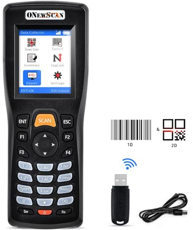 Onewscan Lecteur de codes-barres sans fil 1D et 2D portable QR pour numériser le collecteur de données terminal d'inventaire avec écran couleur TFT de 5,6 cm
