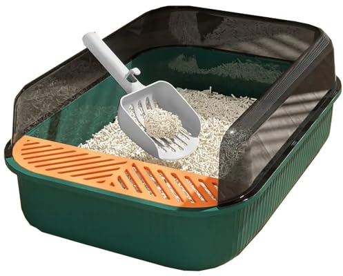 PawnTech Bac à Litière pour Chat XXL Esthétique 51x35x19 cm I Litière Ouverte - Anti-éclaboussure - Pelle de Nettoyage Inclus (Vert Orangé)