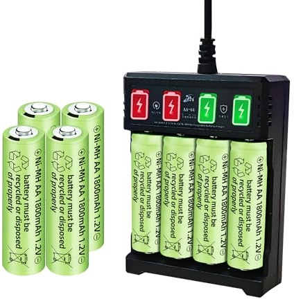 8PCS 1.2V 1800mAh Ni-MH AA Batteries & Chargeur USB Convient pour Microphone sans Fil, Jouets électriques, Souris RC, Calculatrice, Rasoir, Appareils ménagers, Lampes solaires Piles Rechargeables