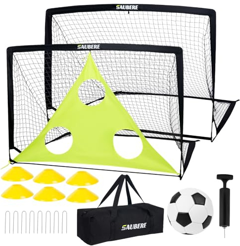 1,8 x 1,2 m Fußballtore für den Hinterhof, tragbares Pop-Up-Fußballnetz für den Hinterhof für Jugendliche, Fußball-Trainingsausrüstung, Fußballziel, Ball und Kegel, Outdoor-Fußballspiele