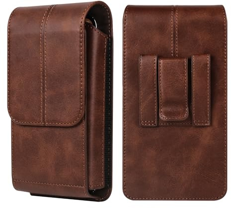 Handy Gürtelclip Holster für Männer Braun, Handytasche Gürtel Wasserdicht, Leder Handy Hüfttaschen mit Kartenfach Geldbörse Handyhalterung mit Gürtelschlaufe Taillentasche für Wandern Camping Sport
