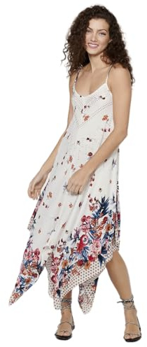 Koroshi Vestido de Tirantes con Acabado en Picos y Estampado Floral para Mujer | Moda Actual, de Color Blanco/White, Talla S