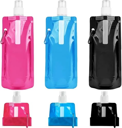 Sunshine smile Botella de agua plegable, 3 unidades, 500 ml, plegable, reutilizable, sin BPA, para deportes al aire libre, ciclismo, senderismo