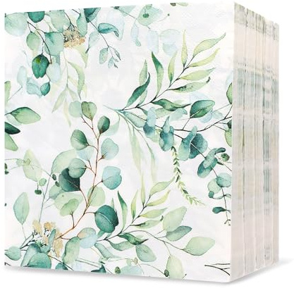 100 Stück Servietten Eukalyptus,33 x 33 cm Eukalyptus Papierserviette | Servietten Grün Tisch Dekorationen Grün Vintage Napkins für Garten Party Hochzeit Taufe Kommunion Geburtstag