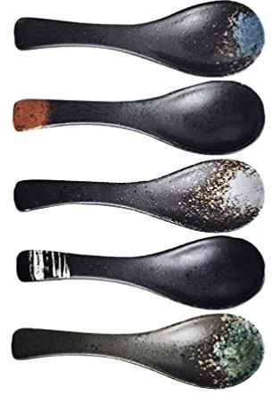 Cucharas de sopa chinas, cuchara de ramen, juego de 5 cucharas de sopa japonesas, cuchara de sopa retro, cuchara de porción de cerámica for cubiertos de pasta de ramen asiático chino
