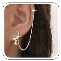 Aneneiceera Vintage Kristall Mond Stern Kette Ohrringe Gold Cz Mond Kette Manschette Ohrringe Strass Nordstern Manschette Wickeln Ohrringe Stern Lange Kette Ohrringe Schmuck Für Frauen