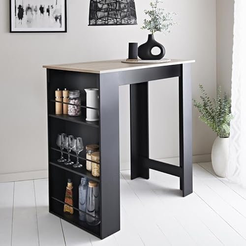 spot on dealz® Kitchen Island Free Standing Bar Table Hallway Living Room Kitchen Furniture Bottle Storage Home Bar Unit Drinks Cabinet Open Shelves Black