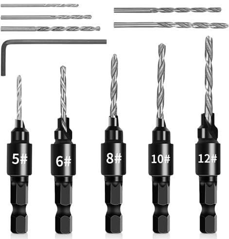 Zhufas Holzbearbeitung Set Senker Bohrer 5 tlg 1/4 Spiralbohrer mit Aufstecksenker mit Einem Dieses Set wird mit 5 Stück Ersatzbohrern mit Schraubenschlüssel für Holzbearbeitung Projekt
