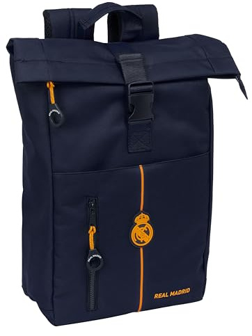 Real Madrid 2ème équipe 24/25 - Sac à dos avec rabat pour ordinateur portable de 15,6, idéal pour différents âges, confortable et polyvalent, qualité et résistance, 28 x 13 x 42 cm, couleur bleu