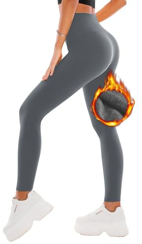 SINOPHANT Fleece Lined Leggings for Women, Soft Elastic High Waisted Thermal Warm Winter Thick Yoga Pants(1Grey, S-M)