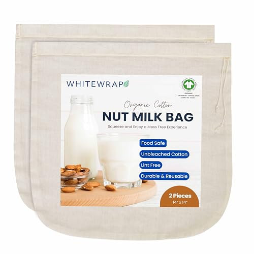 Nut Milk Bag| Cheesecloth Bags| Commercial Grade Reusable| Almond Milk Multi Purpose Strainer| Cloth Bags for Tea/Yogurt/Juice/Wine/Soup/Herbs| Washable 100% Unbleached Cotton| 2 Pieces Big 14X 14