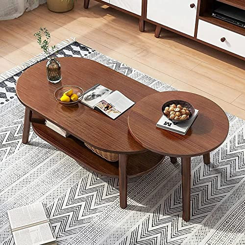 KROVEDY Satztische für das Wohnzimmer, 2er-Set, große ovale Couchtische für das Wohnzimmer und Kleiner runder Beistelltisch mit Ablage, 2-in-1-Sofatisch-Teetisch aus Massivholz
