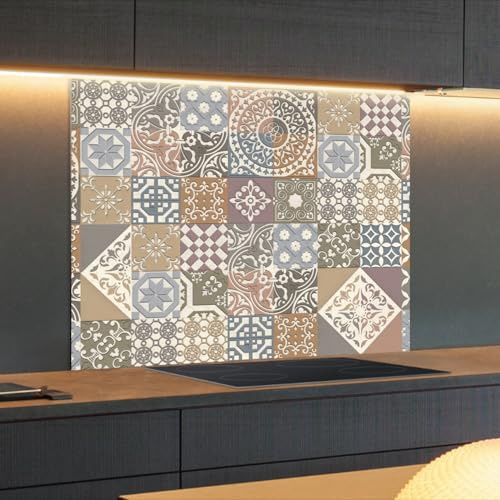 Spritzschutz Küchenrückwand Alu Matt 80 x 60 x 0,3 cm Buntes portugiesisches Mosaik, Küchenwand Wandschutz, Herd Spritzschutz, Rückwand Küche, Pfannenspritzschutz - RUECKWAND24