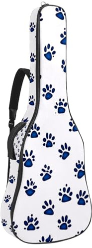 KengjuTesu 43 Zoll Akustikgitarre Softcase mit Rucksackgurt und 2 Taschen Dunkelblau Hundepfote, keine Polsterung Rucksack Wasserdicht Oxford Tuch Bassgitarre Gigbag für Konzertgitarre, mehrfarbig,