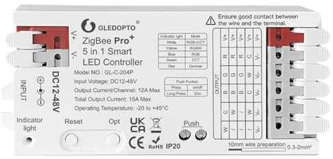 GLEDOPTO Controller LED ZigBee3.0 Pro 5 modalità in 1 RGBCCT RGBCCT RGB CCT Dimmer DC 12-48V 15A Max PWM Dimming LED Strip Alexa Tuya