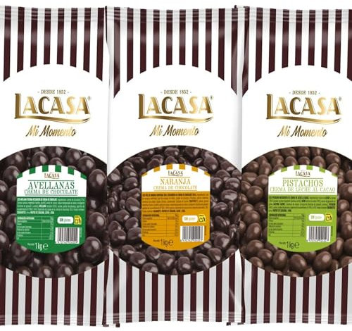 Lacasa Pack 3kg de bolas: Avellana con chocolate Negro, de naranja con chocolate Negro,Pistachos con chocolate Leche